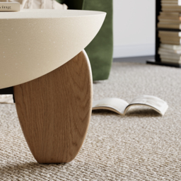 Curva Round Concrete Natural Coffee Table with Wood Legs - thumbnail 5