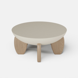 Curva Round Concrete Natural Coffee Table with Wood Legs - thumbnail 9