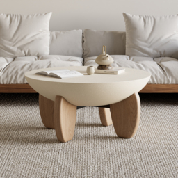 Curva Round Concrete Natural Coffee Table with Wood Legs - thumbnail 2