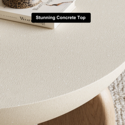 Curva Round Concrete Natural Coffee Table with Wood Legs - thumbnail 4
