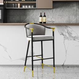 Cranis Modern Bar Height Bar Stool with Arms in Grey Upholstery Velvet 8-Pieces - thumbnail 2