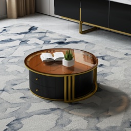 Grovyn Modern Nesting Sintered Stone Top Black Round Glass Coffee Table Storage - thumbnail 5