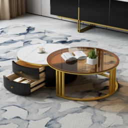 Grovyn Modern Nesting Sintered Stone Top Black Round Glass Coffee Table Storage - thumbnail 6