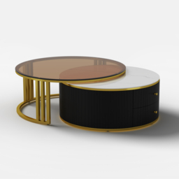 Grovyn Modern Nesting Sintered Stone Top Black Round Glass Coffee Table Storage - thumbnail 8