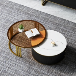 Grovyn Modern Nesting Sintered Stone Top Black Round Glass Coffee Table Storage - thumbnail 2