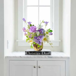 Purple Artificial Flower Arrangement in Gold Vase Fake Flower Dining Table Centerpiece - thumbnail 9