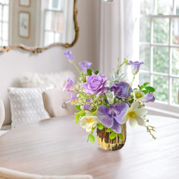 Purple Artificial Flower Arrangement in Gold Vase Fake Flower Dining Table Centerpiece - thumbnail 8