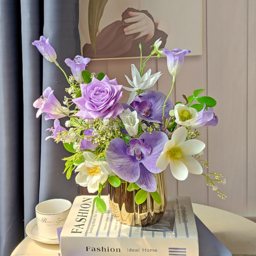 Purple Artificial Flower Arrangement in Gold Vase Fake Flower Dining Table Centerpiece - thumbnail 2