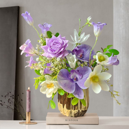 Purple Artificial Flower Arrangement in Gold Vase Fake Flower Dining Table Centerpiece - thumbnail 5