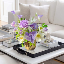 Purple Artificial Flower Arrangement in Gold Vase Fake Flower Dining Table Centerpiece - thumbnail 7