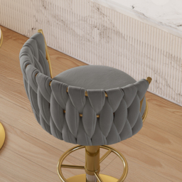 Sweave Set of 4 Grey Swivel Bar Stools Velvet Curved Back Adjustable Height - thumbnail 5