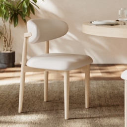 Modern Whitewash PU Leather Dining Chair with Rubber Wood Legs, 1 Piece - thumbnail 1