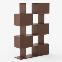 "72.8"" Walnut Sliding Door Etagere Bookshelf, 5-Shelf Tall Book Shelf, Mid-Century Modern Storage Cabinet with Fluted Doors" - thumbnail 9