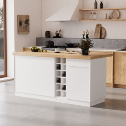 180 cm Japandi Kitchen Island Natural & White Wooden Storage Kitchen Cabinet with Light - thumbnail 3