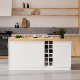 180 cm Japandi Kitchen Island Natural & White Wooden Storage Kitchen Cabinet with Light - thumbnail 4