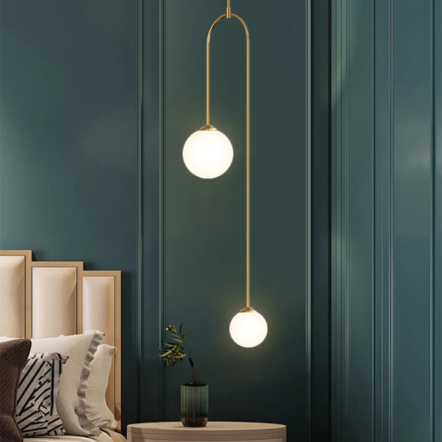 Modern Pendant Light Glass Globe 2-Light U-Shaped in Gold for Living Room and Bedroom - image 1