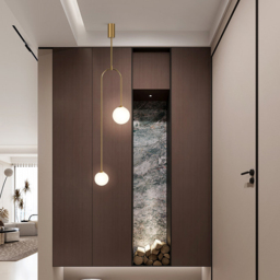 Modern Pendant Light Glass Globe 2-Light U-Shaped in Gold for Living Room and Bedroom - thumbnail 3