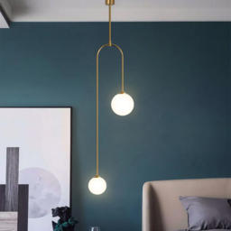 Modern Pendant Light Glass Globe 2-Light U-Shaped in Gold for Living Room and Bedroom - thumbnail 5