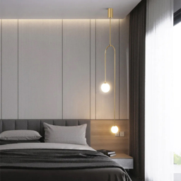 Modern Pendant Light Glass Globe 2-Light U-Shaped in Gold for Living Room and Bedroom - thumbnail 7