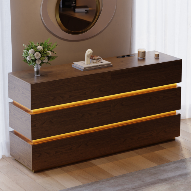 Lumio 150 cm LED 6-Drawer Dresser with Charging Station - image 1