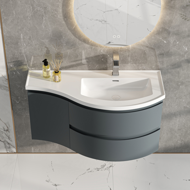 Floating Curved Bathroom Vanity Wall Mounted Half-Circle Bathroom Cabinet - image 1