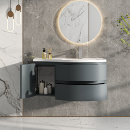 Floating Curved Bathroom Vanity Wall Mounted Half-Circle Bathroom Cabinet - thumbnail 5