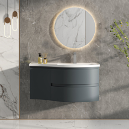 Floating Curved Bathroom Vanity Wall Mounted Half-Circle Bathroom Cabinet - thumbnail 3