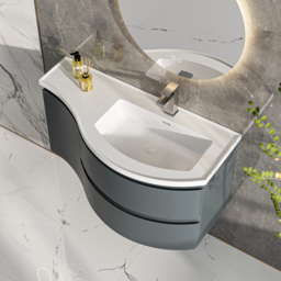 Floating Curved Bathroom Vanity Wall Mounted Half-Circle Bathroom Cabinet - thumbnail 4