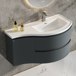 Floating Curved Bathroom Vanity Wall Mounted Half-Circle Bathroom Cabinet - thumbnail 2