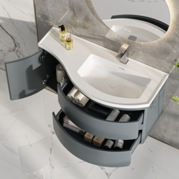 Floating Curved Bathroom Vanity Wall Mounted Half-Circle Bathroom Cabinet - thumbnail 6