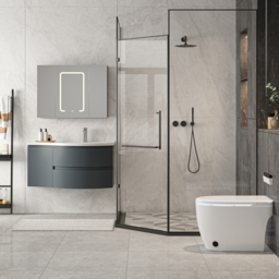 Floating Curved Bathroom Vanity Wall Mounted Half-Circle Bathroom Cabinet - thumbnail 8