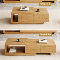 Quoint 175 cm Modern Natural Coffee Table Retracted & Extendable with 2-Drawer - thumbnail 9