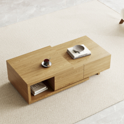 Quoint 175 cm Modern Natural Coffee Table Retracted & Extendable with 2-Drawer