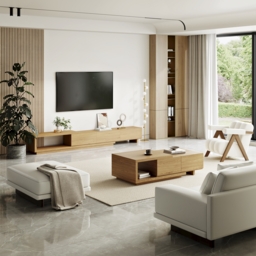 Quoint 175 cm Modern Natural Coffee Table Retracted & Extendable with 2-Drawer - thumbnail 6