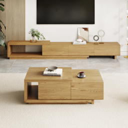 Quoint 175 cm Modern Natural Coffee Table Retracted & Extendable with 2-Drawer - thumbnail 5