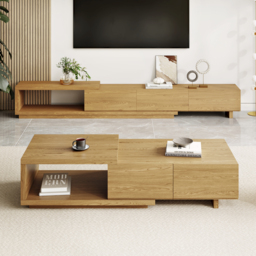 Quoint 175 cm Modern Natural Coffee Table Retracted & Extendable with 2-Drawer - thumbnail 4