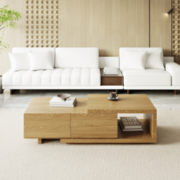 Quoint 175 cm Modern Natural Coffee Table Retracted & Extendable with 2-Drawer - thumbnail 3