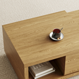Quoint 175 cm Modern Natural Coffee Table Retracted & Extendable with 2-Drawer - thumbnail 7