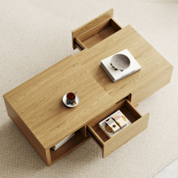 Quoint 175 cm Modern Natural Coffee Table Retracted & Extendable with 2-Drawer - thumbnail 2