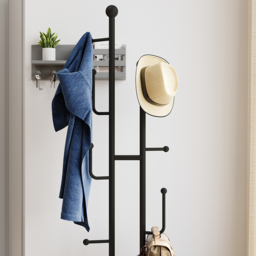7 Hooks Entryway Freestanding Coat Racks Metal Hall Trees Entryway Furniture in Black (400mm) - thumbnail 5