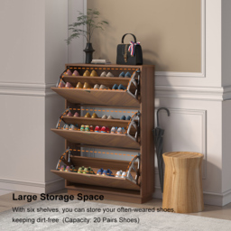 Capet Entryway Walnut Narrow Shoe Storage Cabinet with Flip Down Large Capacity up to 20 Pairs - thumbnail 9