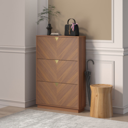 Capet Entryway Walnut Narrow Shoe Storage Cabinet with Flip Down Large Capacity up to 20 Pairs - thumbnail 3