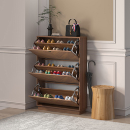 Capet Entryway Walnut Narrow Shoe Storage Cabinet with Flip Down Large Capacity up to 20 Pairs - thumbnail 1