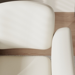 Wood & Faux Leather Office Chair - Ergonomic Adjustable Swivel (Warm White) - thumbnail 7