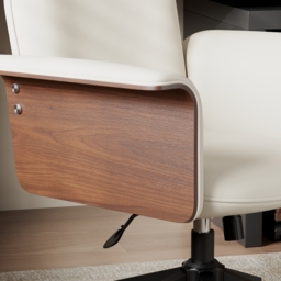 Wood & Faux Leather Office Chair - Ergonomic Adjustable Swivel (Warm White) - thumbnail 8