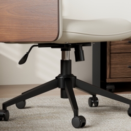 Wood & Faux Leather Office Chair - Ergonomic Adjustable Swivel (Warm White) - thumbnail 9