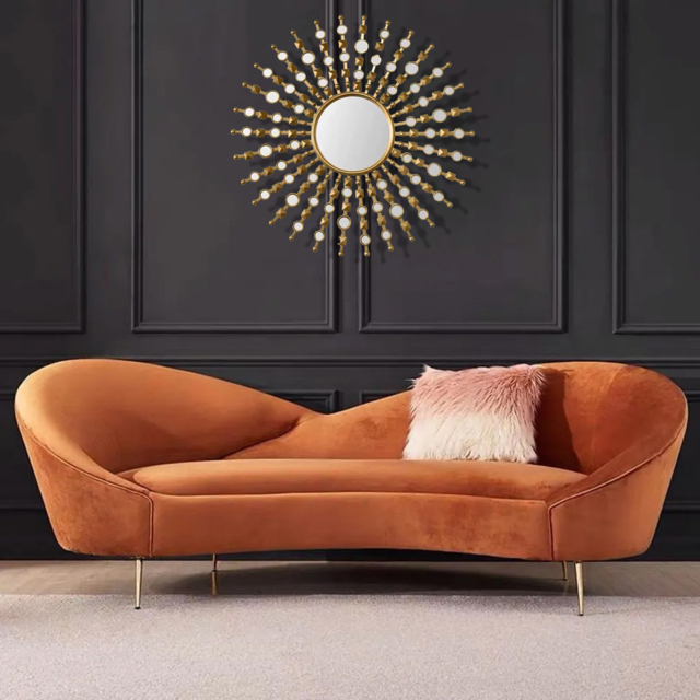 235 cm Modern Orange Velvet Upholstered Large 3-Seater Curved Sofa - image 1