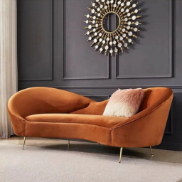 235 cm Modern Orange Velvet Upholstered Large 3-Seater Curved Sofa - thumbnail 2