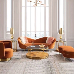235 cm Modern Orange Velvet Upholstered Large 3-Seater Curved Sofa - thumbnail 4