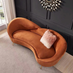 235 cm Modern Orange Velvet Upholstered Large 3-Seater Curved Sofa - thumbnail 3